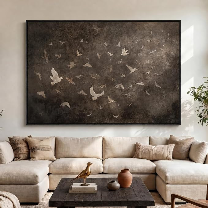 Oversized Framed Vintage Bird Wall Art for Living Room, Extra Large Brown Moody Canvas Prints Art... | Amazon (US)