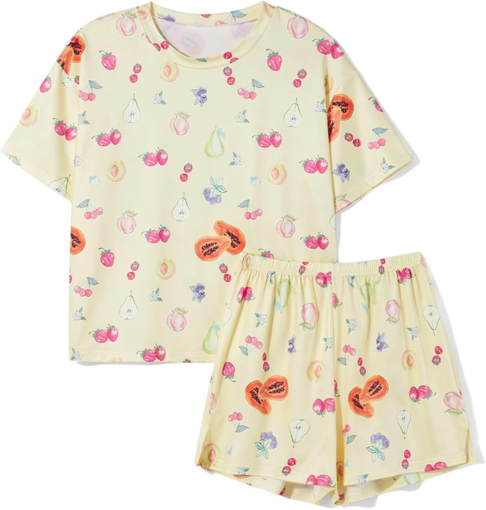 Meiweileya Women Y2k 2 Piece Floral Pajamas Set Button Down Cute Fruit Shirt Palazzo Pants PJ Mat... | Amazon (US)