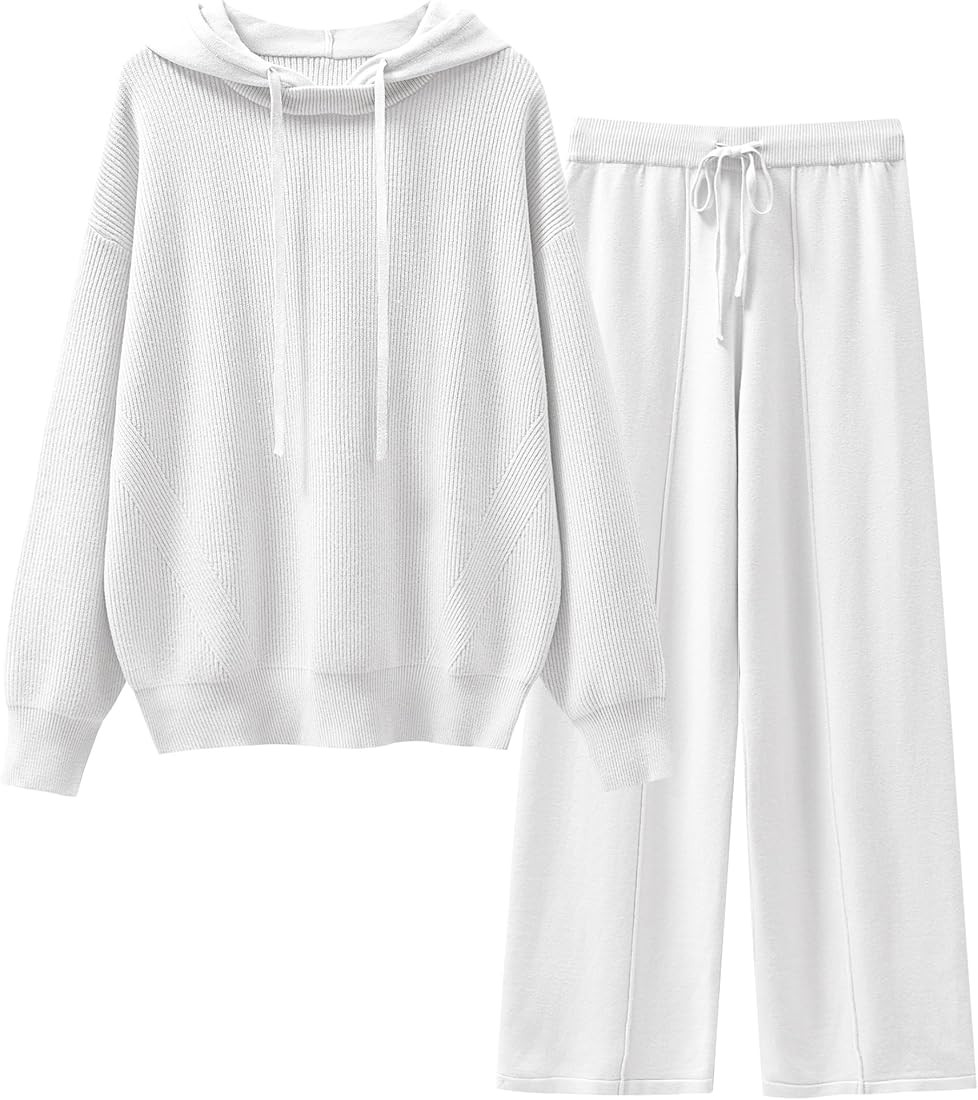 ANRABESS Women 2 Piece Outfits Sweater Sets Loose Long Sleeve Hoodies Knit Pullover Wide Leg Pant... | Amazon (US)