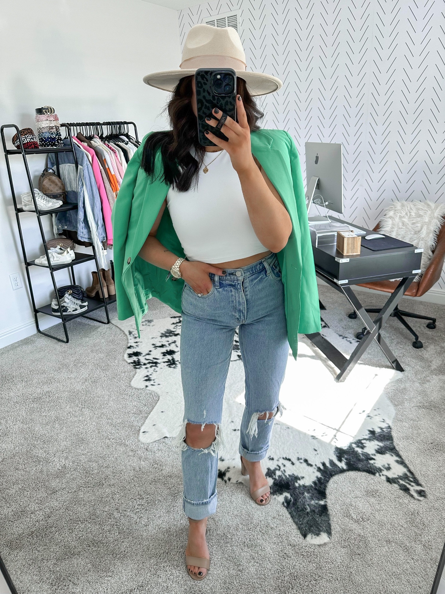 Tank — small
Blazer — xs
Jeans — 25R

Blazer outfit | oversized blazer | green blazer | brunch outfit ideas | date night outfits jeans | casual date night outfit 

#LTKunder100 #LTKunder50 #LTKstyletip