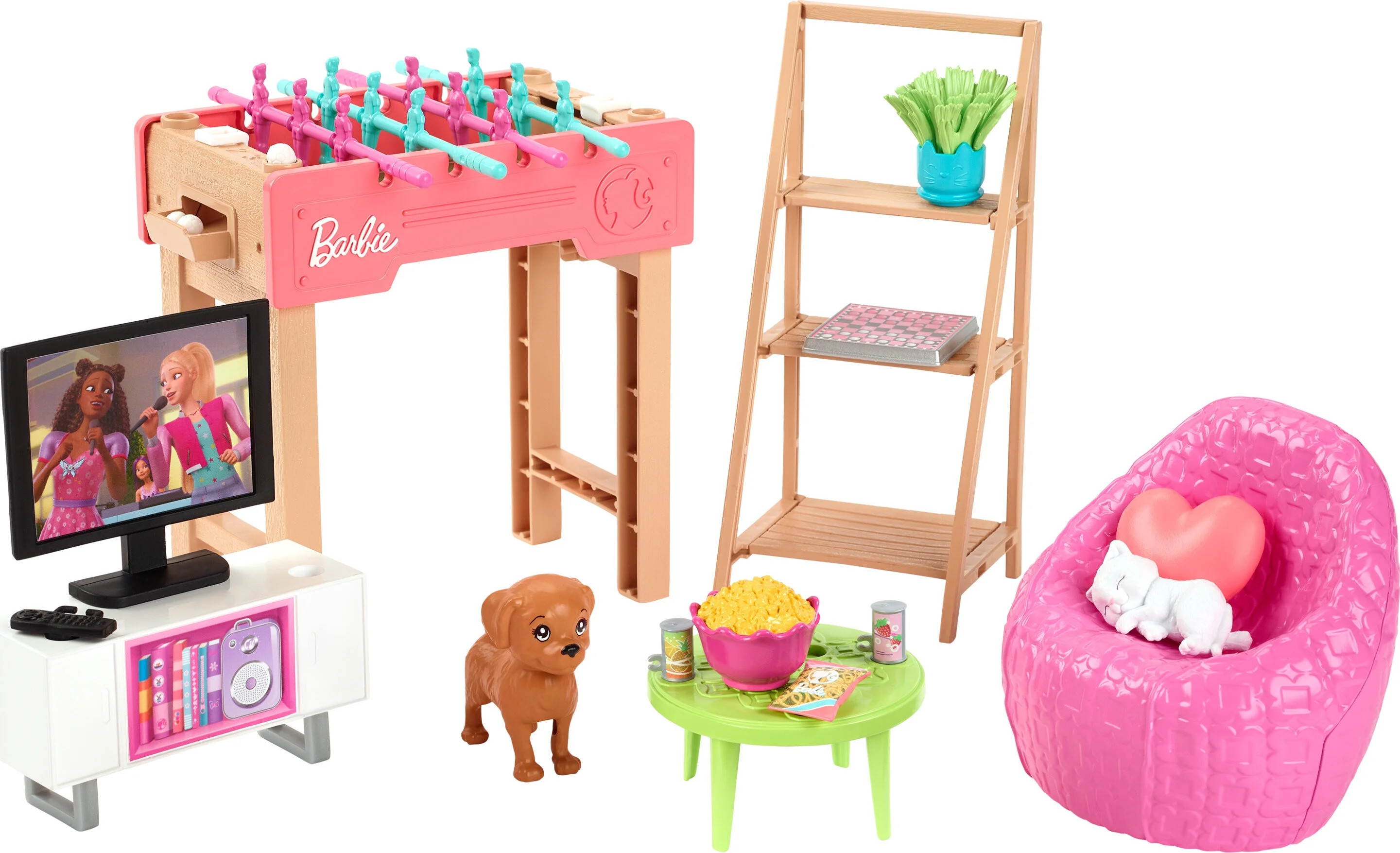 Barbie World Game Room Set with 19 Dollhouse Accessories Including Furniture, Foosball Table & Pe... | Walmart (US)