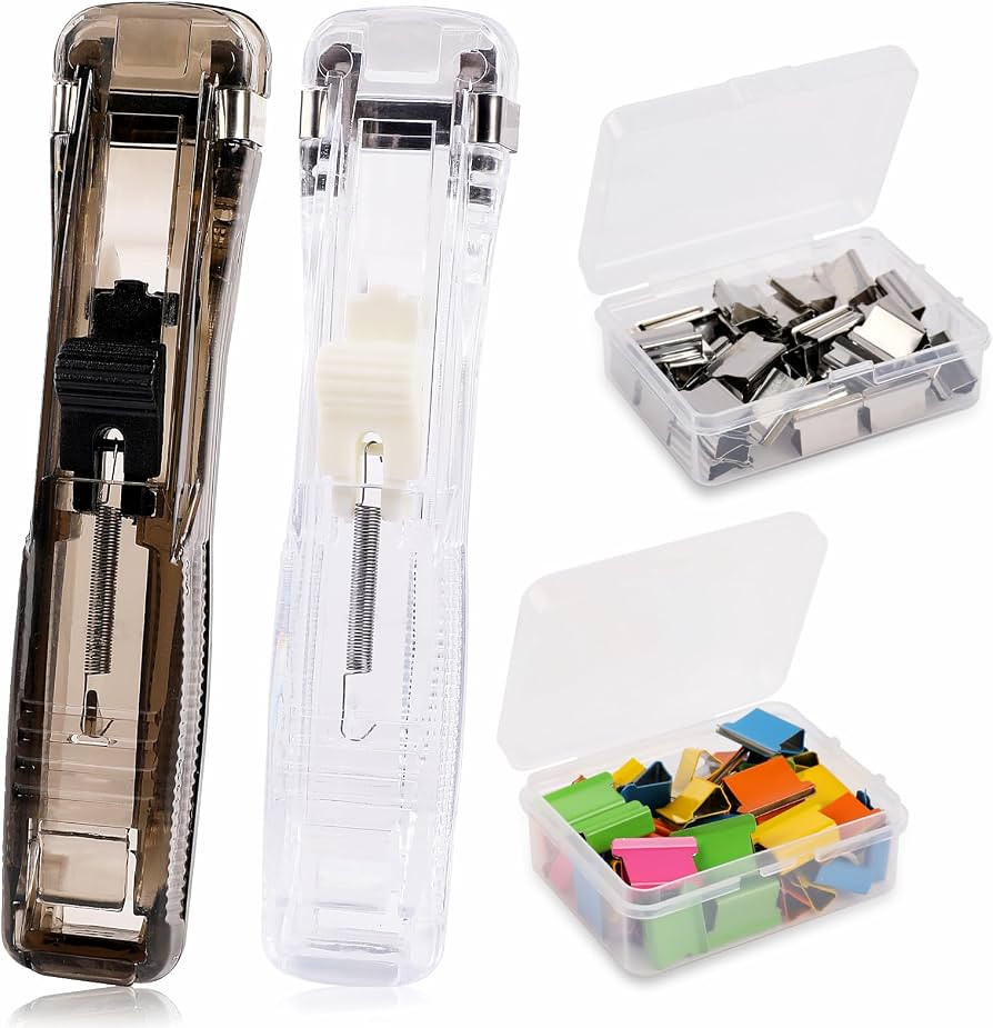 2 Pcs Portable Handheld Paper Clam Clip Dispenser with 100 Pcs Paper Clam Clip Refills Mini Push ... | Amazon (US)