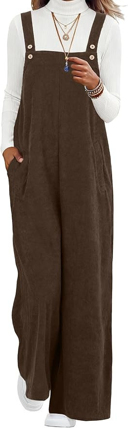 Lepunuo Womens Corduroy Casual Jumpsuits Adjustable Summer Wide Leg Rompers Sleeveless Overalls w... | Amazon (US)