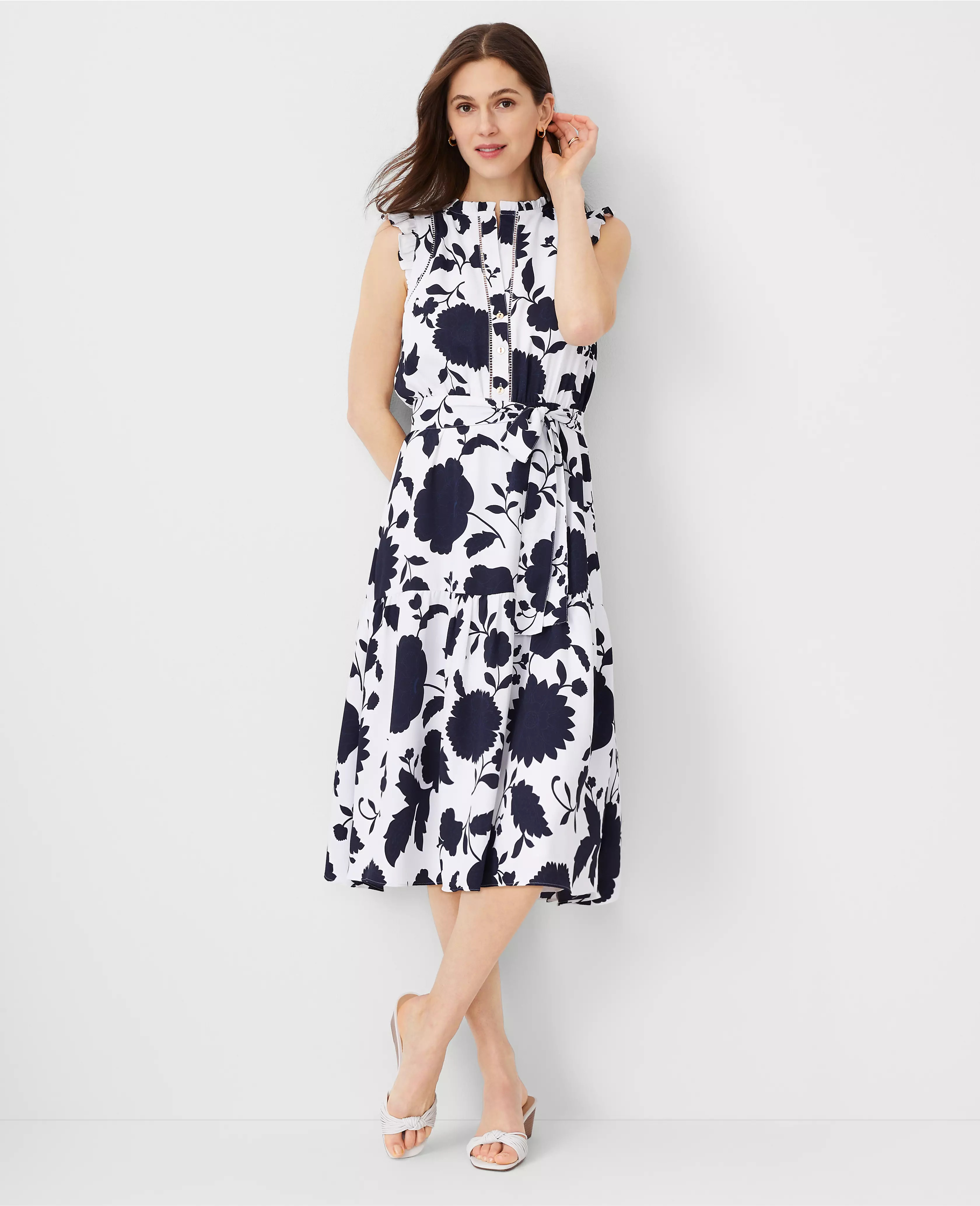 Floral Ruffle Flare Midi Dress | Ann Taylor (US)