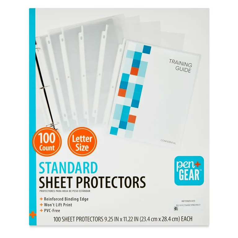 Pen+Gear Standard Sheet Protectors, 100 Count, Clear, Polypropylene, 8.5" x 11" (Model 25041) | Walmart (US)