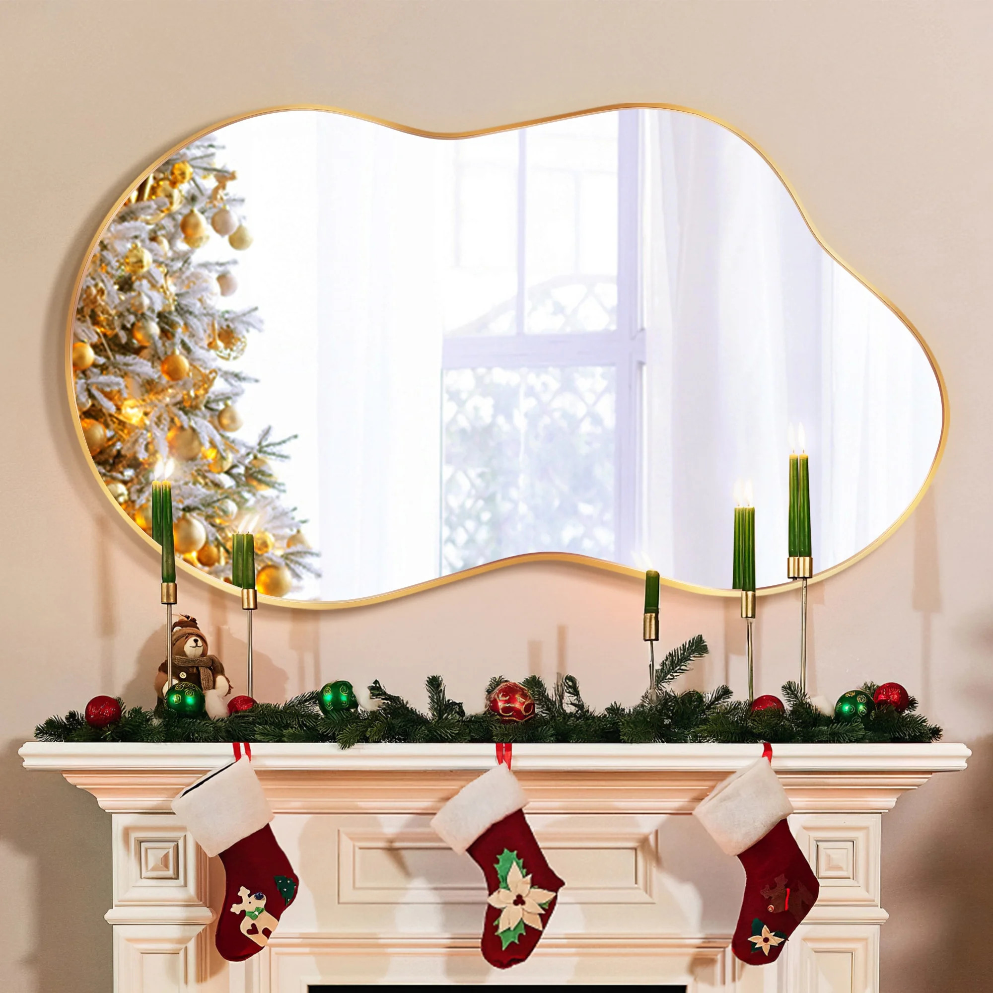 TEWLOSS Irregular Mirrors Wall Mirror 46"x26" Cloud Shaped Mirrors for Bathroom, Gold | Walmart (US)