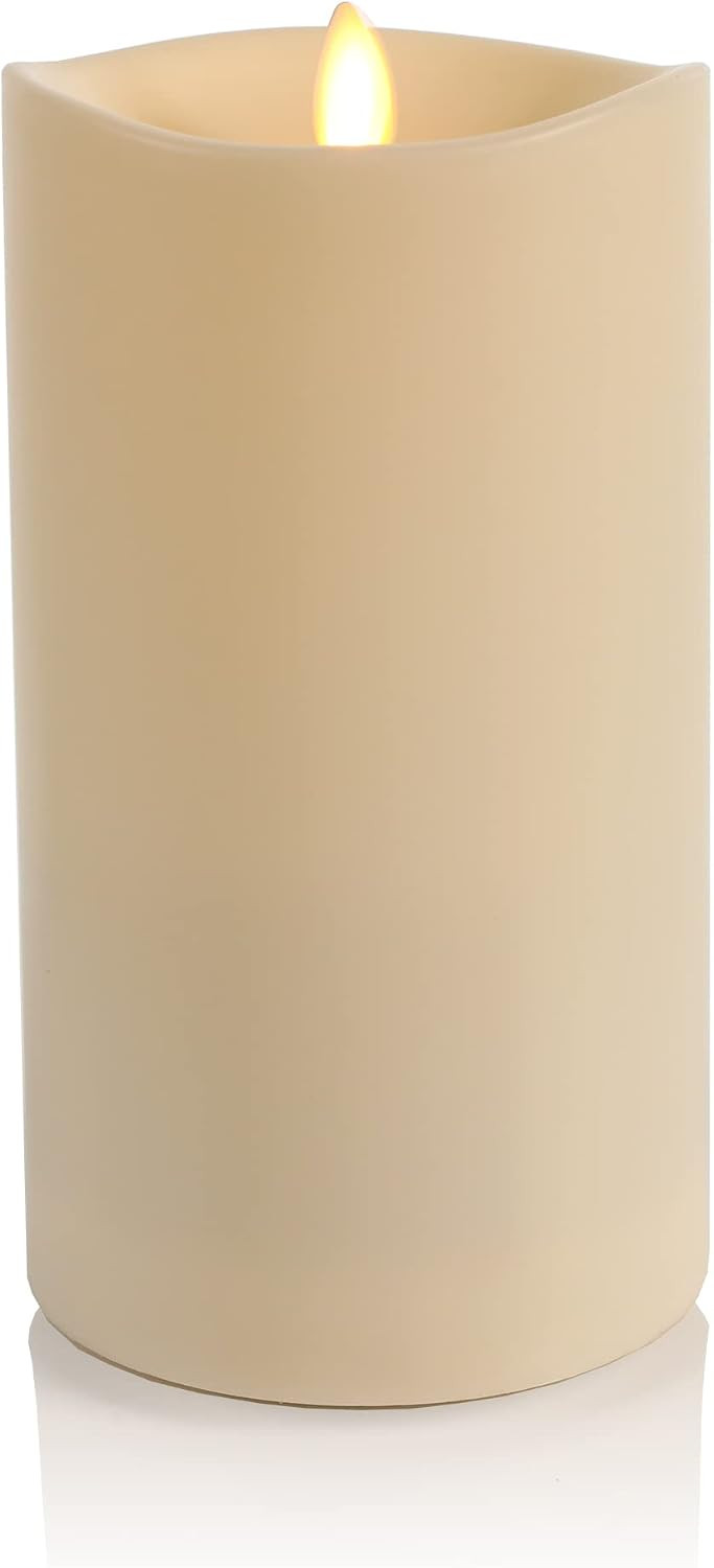 Luminara Outdoor Flameless LED Ivory Candle Melted Edge 3.75" x 7" Real Moving Flame Battery Operated Timer Plastic Weather-Resistant | Amazon (US)