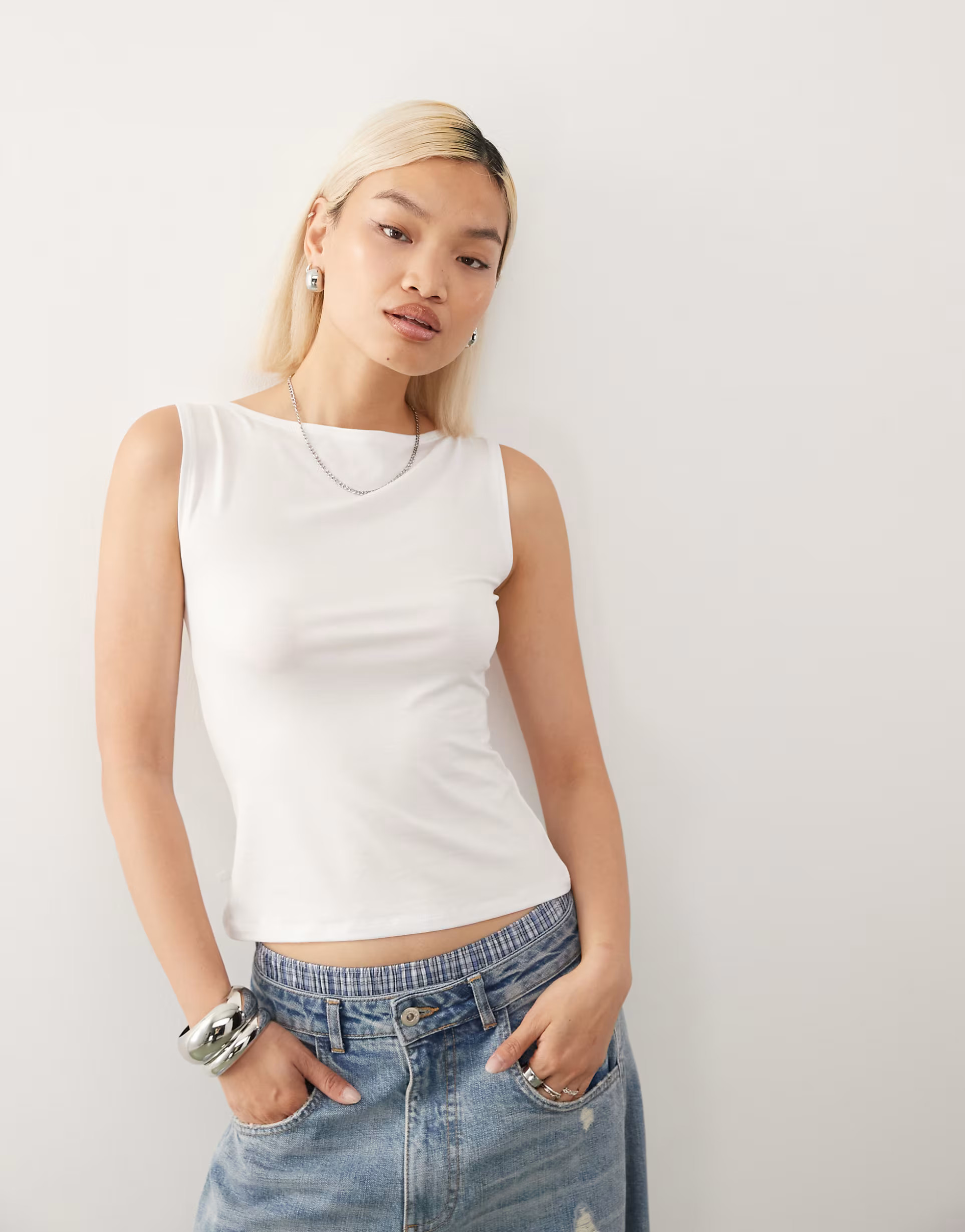 Weekday Annie super soft boat neck tank top in white | ASOS (Global)