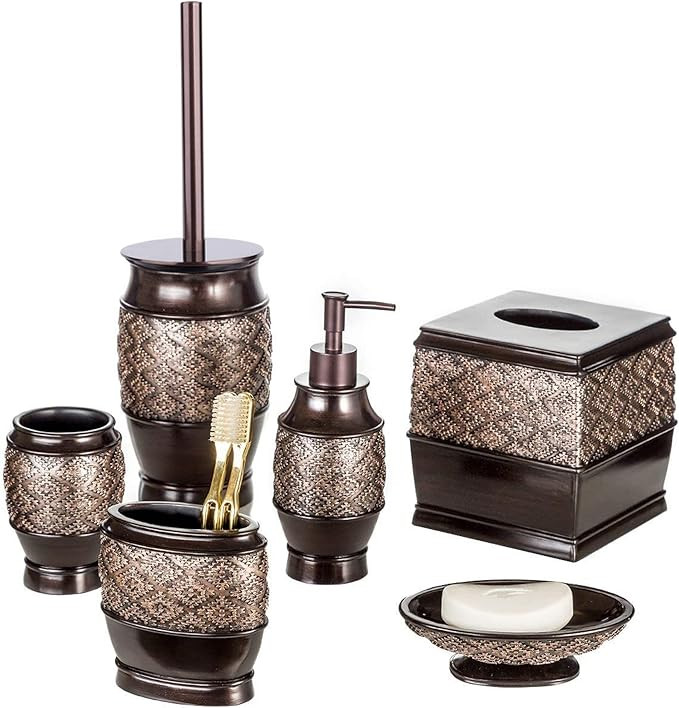 Creative Scents Dublin Brown Bathroom Accessories Set - 6-Piece Bathroom Set Includes: Toilet Bow... | Amazon (US)