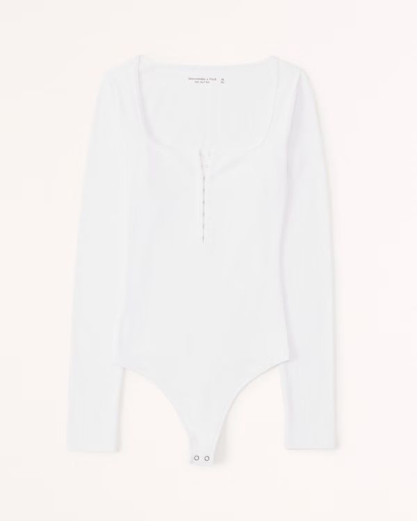 Long Sleeve Hook-and-Eye Henley Bodysuit | Abercrombie & Fitch (US)