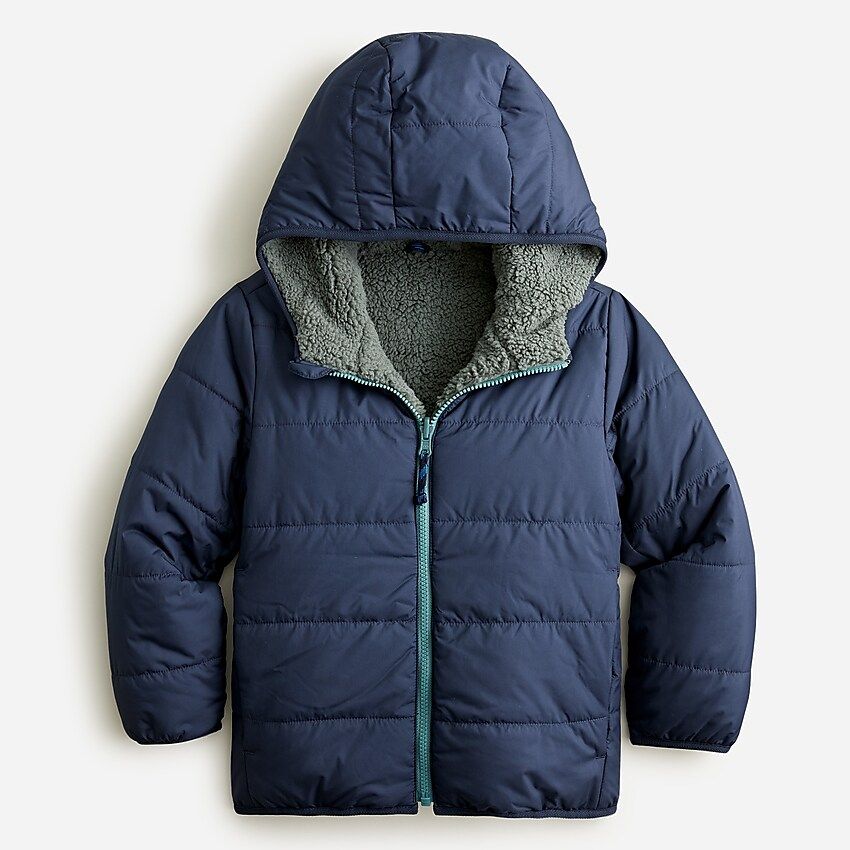 Boys' reversible sherpa puffer jacket with eco-friendly PrimaLoft® | J.Crew US