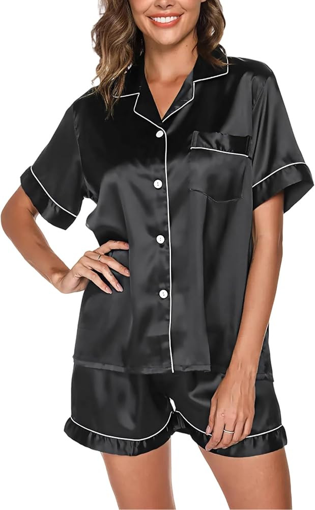 GAESHOW Silk Pajamas for Women Short Sleeve Button Down Sleepwear Loungewear 2 piece Satin Pj Set... | Amazon (US)