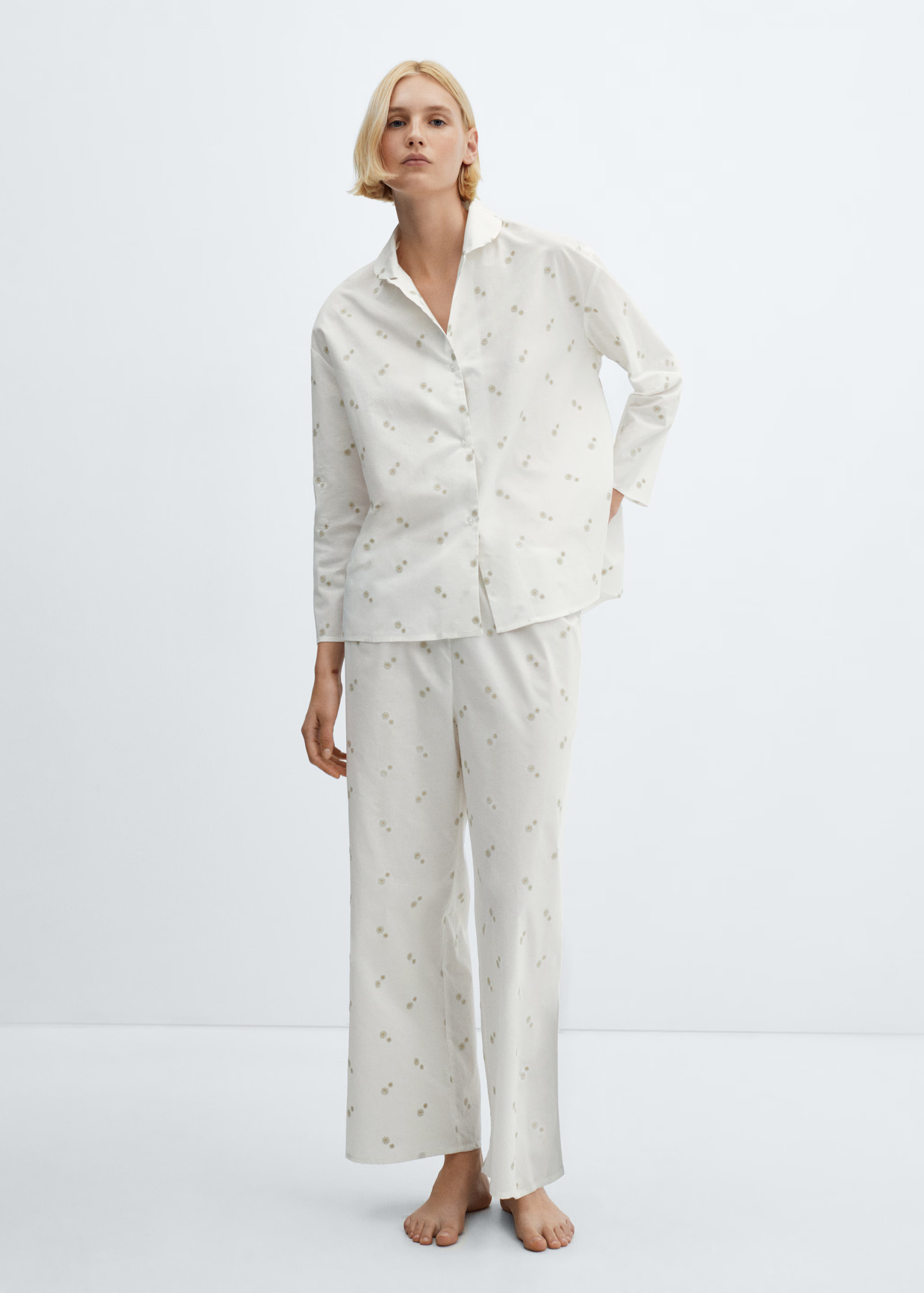 Chemise pyjama coton broderie florale | MANGO (FR)