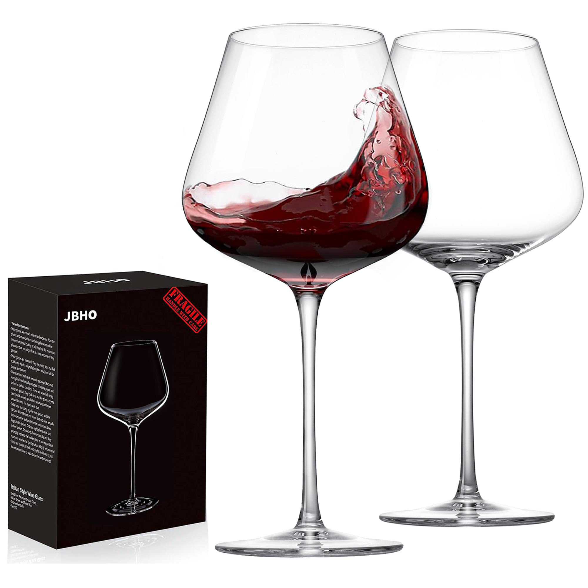 JBHO Hand Blown Italian Style Crystal Burgundy Wine Glasses - Lead-Free Premium Crystal Clear Gla... | Amazon (US)