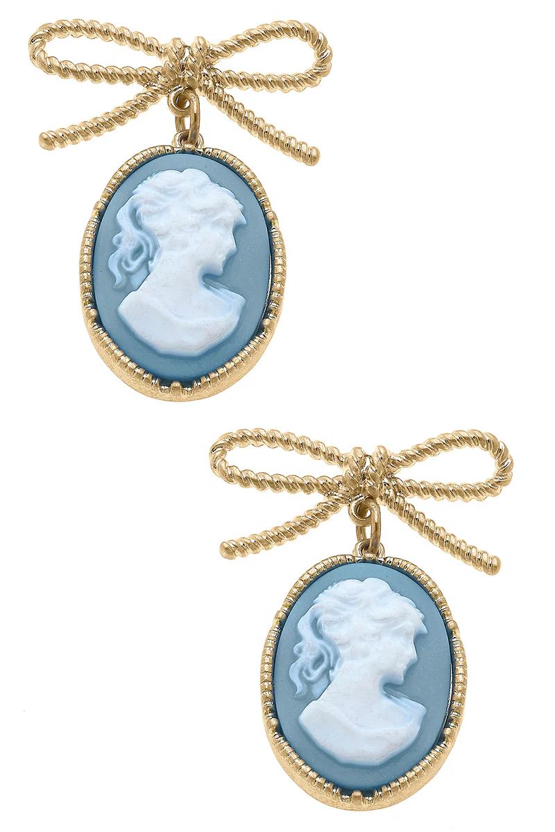 Rowena Cameo & Bow Drop Earrings in Wedgwood Blue | CANVAS