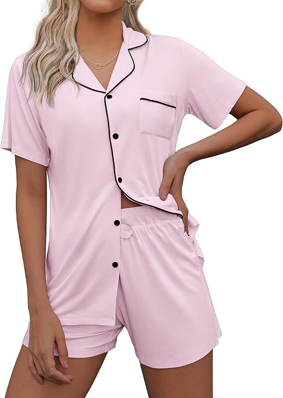 Ekouaer Pajamas Set for Women Short Sleeve Sleepwear Notch Collar Button Down Nightwear Soft Pjs ... | Amazon (US)