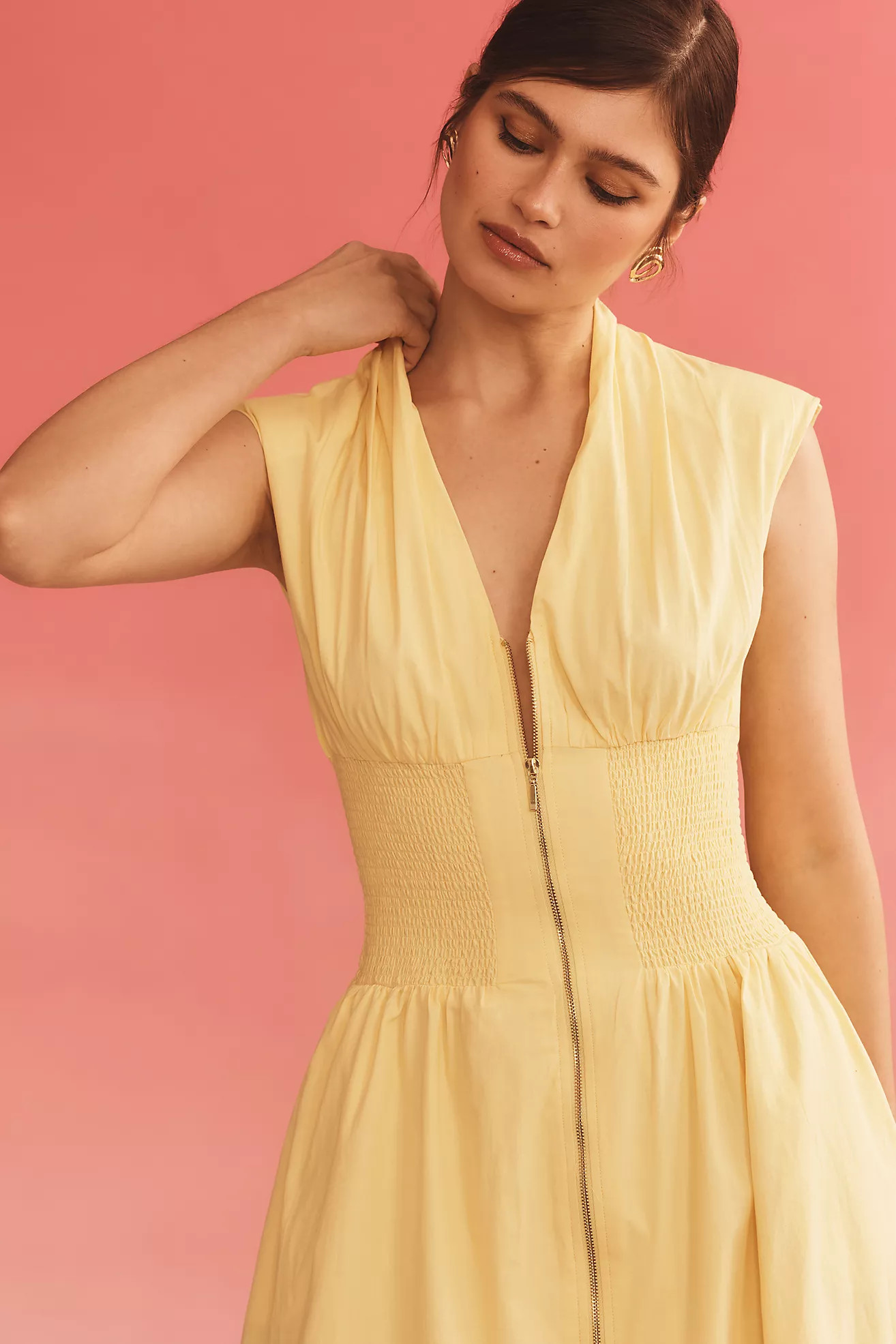 The Tommie Cap-Sleeve Smocked Front-Zip Shirt Dress | Anthropologie (US)