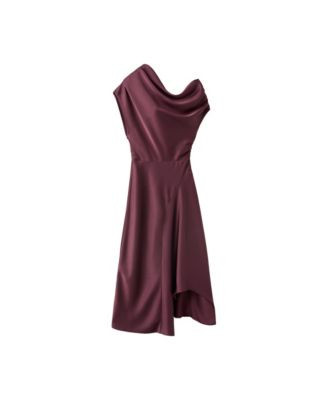 Mango Women's Asymmetrical Ruched Off-the-Shoulder Dress - Wine | Macy's