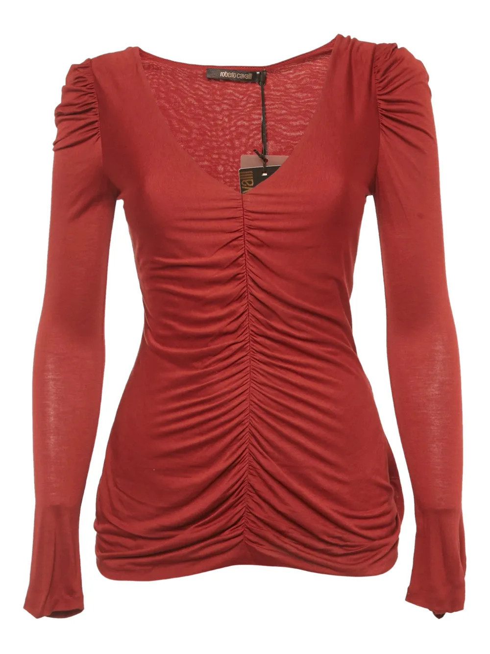 Roberto Cavalli Vintage ruched long-sleeve top - Red | Farfetch Global