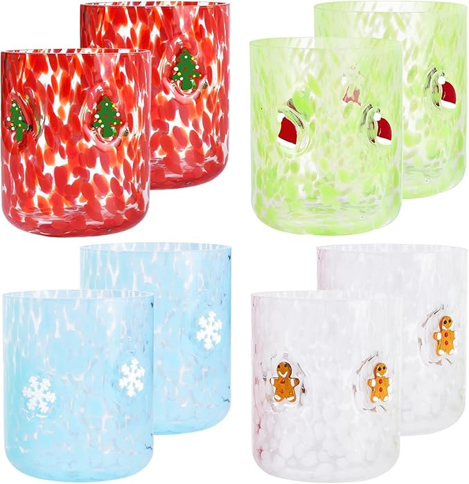8 PCS 14 Ounce Christmas Icon Juice Glasses,Christmas Drinking Cups,Four Colors and Patterns,Stro... | Amazon (US)