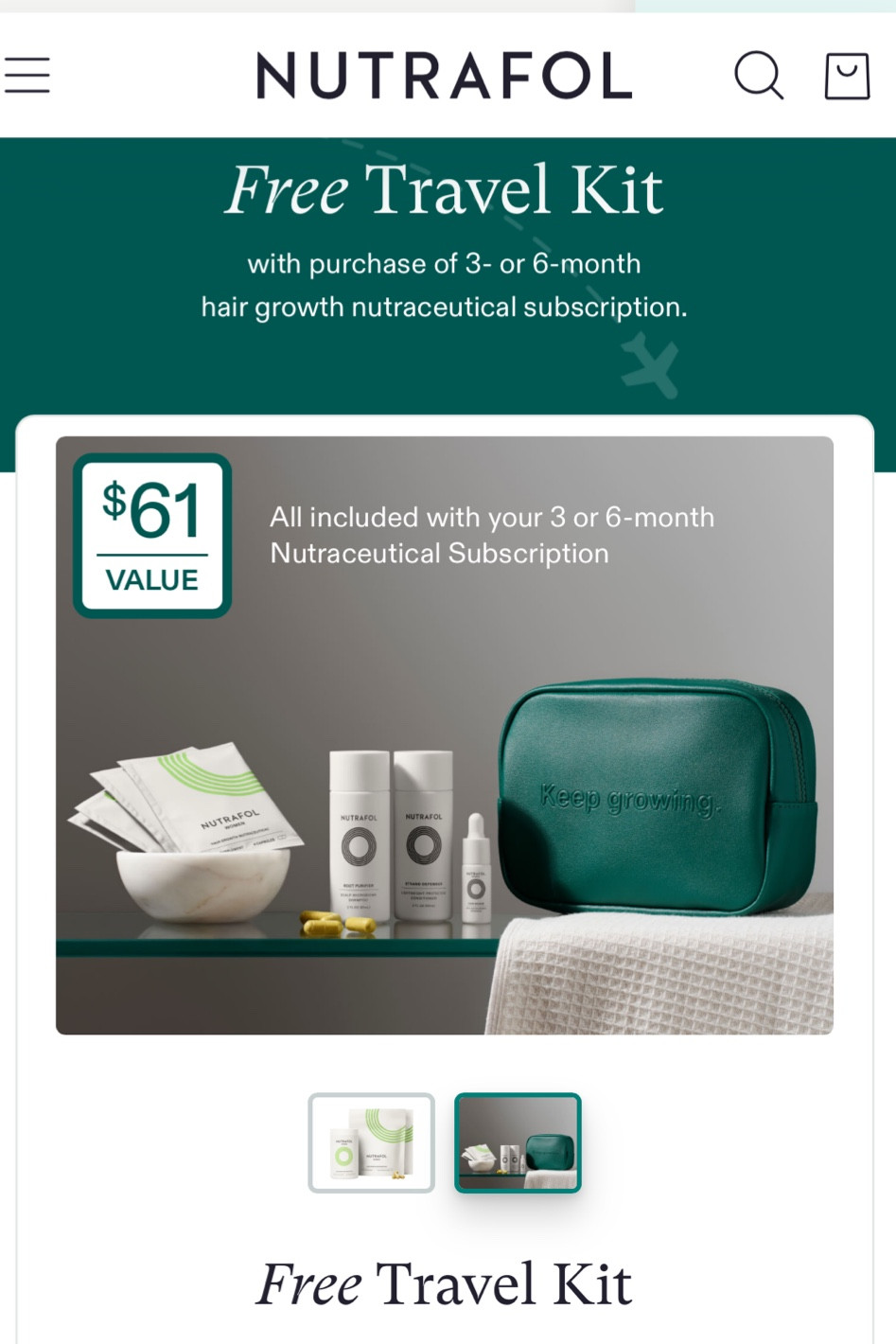 FREE Travel Kit with NUTRAFOL Purchase enter promo WOMGIFT

#LTKU #LTKSaleAlert #LTKBeauty