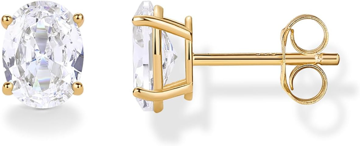 PAVOI 14K Gold Plated 925 Sterling Silver Cubic Zirconia Stud Earrings for Women - Simulated Diam... | Amazon (US)