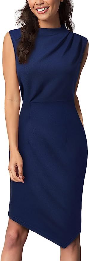 AISIZE Women's Retro Sleeveless High Neck Business Bodycon Pencil Dress | Amazon (US)