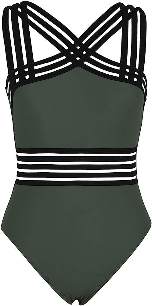 Hilor Women's One Piece Swimwear Front Crossover Swimsuits Hollow Bathing Suits Monokinis | Amazon (US)