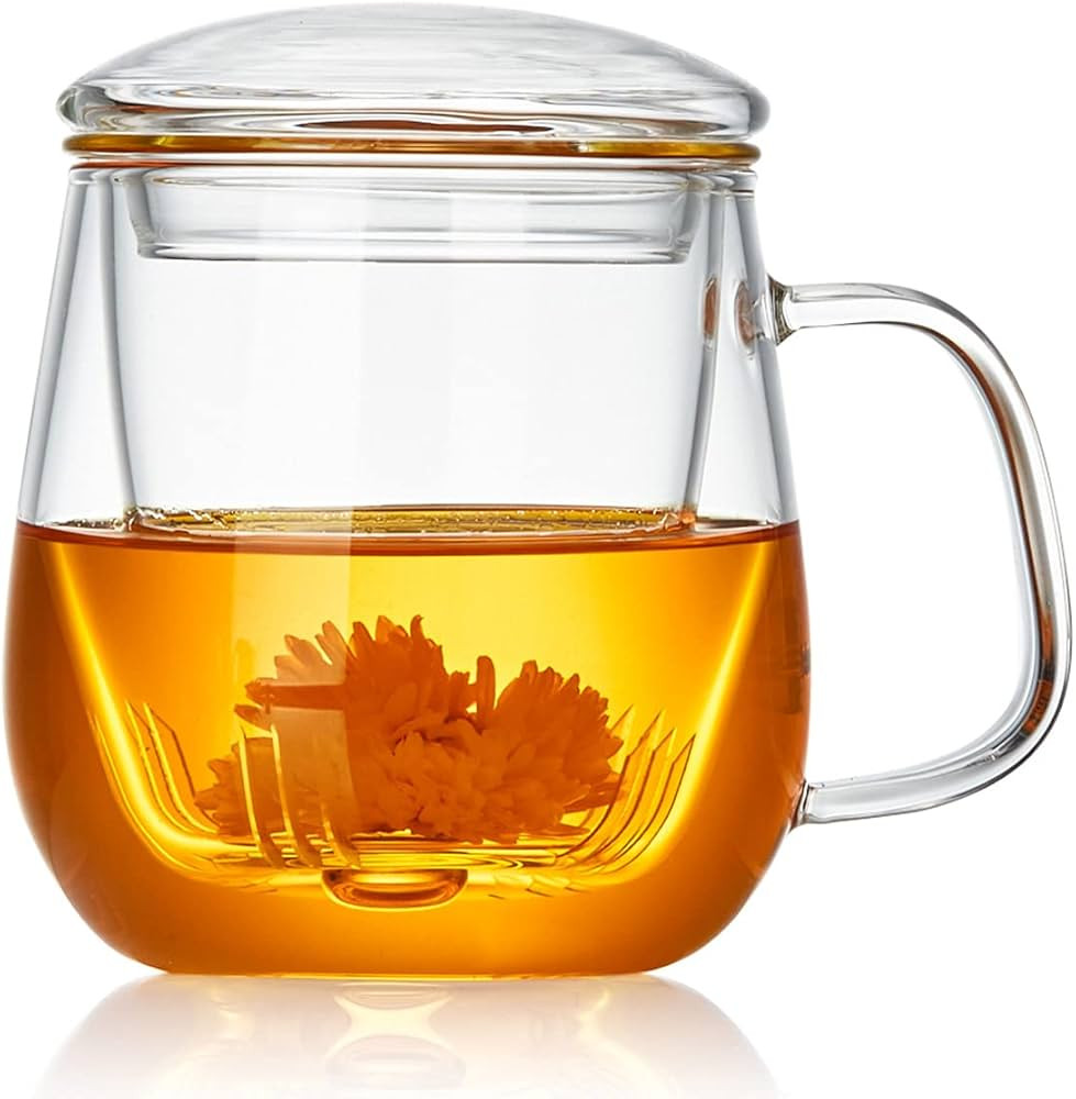 Glass Tea Cup with Infuser and Lid, Borosilicate Large Tea Cup/Mug, 17.6oz/ 520ml, Clear Teacup f... | Amazon (US)