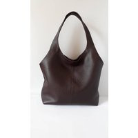 Dark Brown Leather Tote Bag Soft Slouchy Shoulder Bag | Etsy (US)