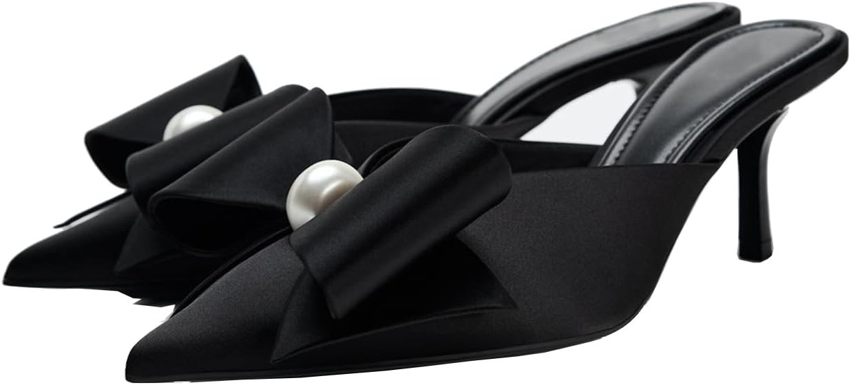 Fashion Kitten Heel Bow Mules for Women Slip On Mules Backless Kitten Heel Pumps | Amazon (US)