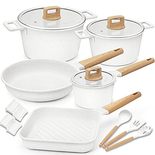 Cookware Set Non-Stick Scratch Resistant 100% PFOA Free Induction Aluminum Pots and Pans Set with Co | Amazon (US)