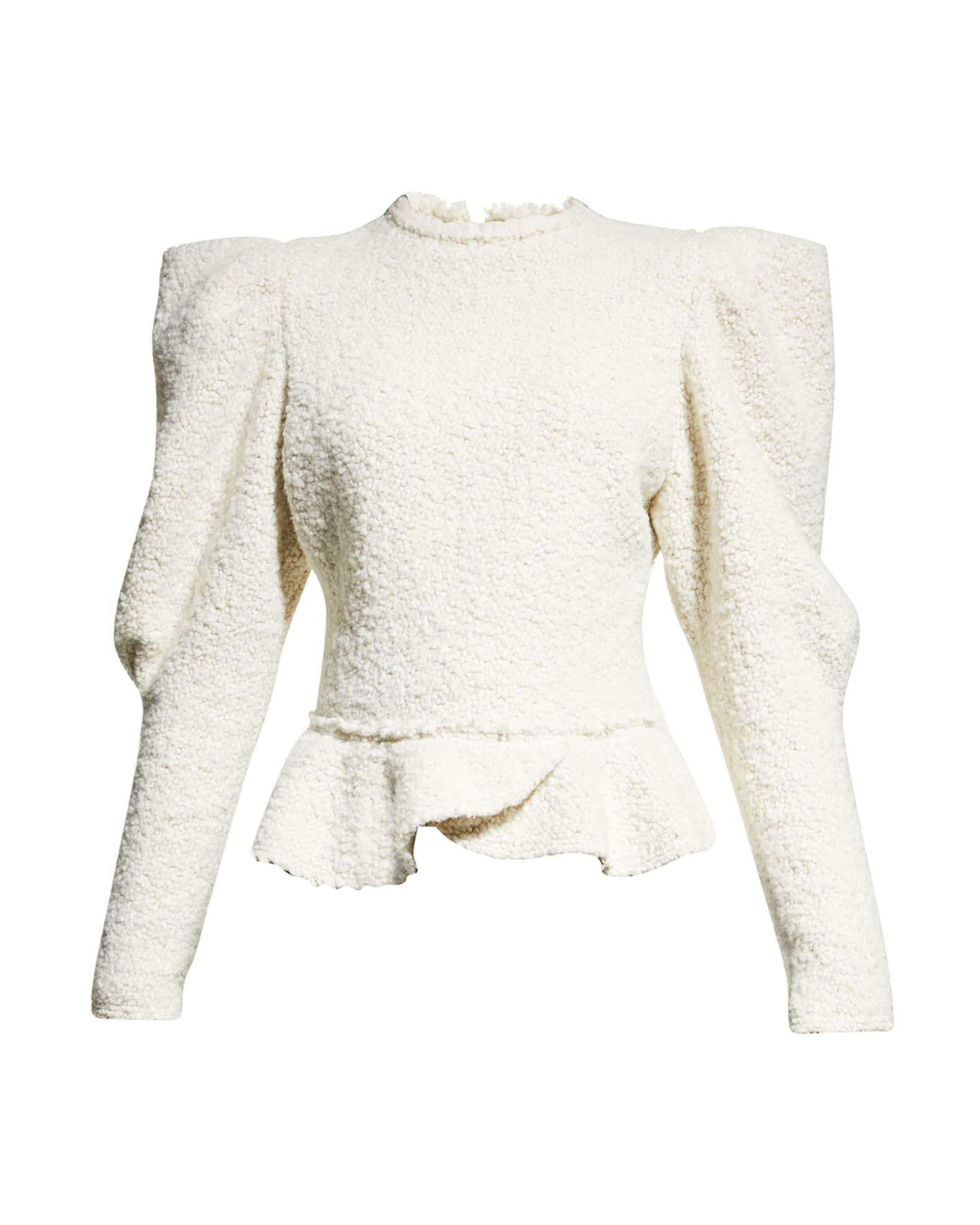 Isabel Marant Giamili Boucle Puff-Sleeve Peplum Top | Neiman Marcus