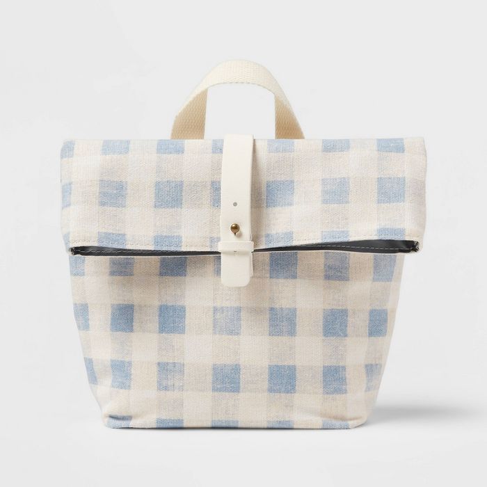 Printed Roll Top Lunch Bag Blue Gingham - Threshold™ | Target