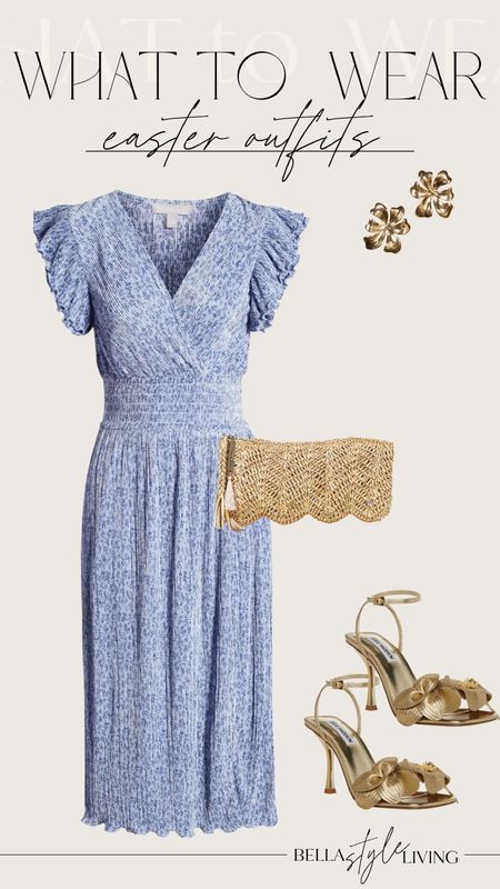 Cute blue Easter dress. Can also be worn to bridal luncheon or baby shower. 

This is a darling spring or summer dress.  Love the rattan clutch and gold Steve Madden heels. 

Easter dress // Easter style // spring dress // summer dress // spring outfit women // spring outfits // Sunday dress // midi dress // spring wedding guest 

#LTKwedding #LTKunder100 #LTKstyletip