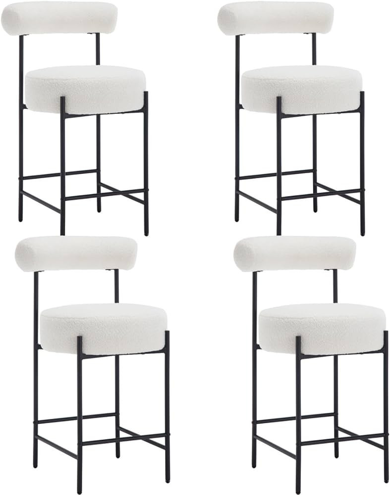 ROCITY White Sherpa Bar Stools Set of 4 Modern Counter Height Stools Upholstered Barstools with B... | Amazon (US)