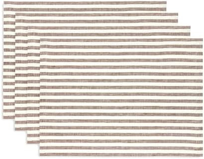 Solino Home Linen Cloth Placemats Set of 4 - Amalfi Stripe 100% Pure Linen Brown and Cream Farmho... | Amazon (US)