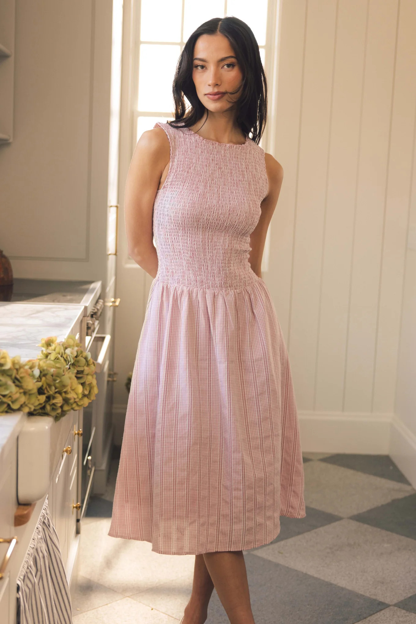 Karla Dress in Pink Striped Gingham | Ivy City Co