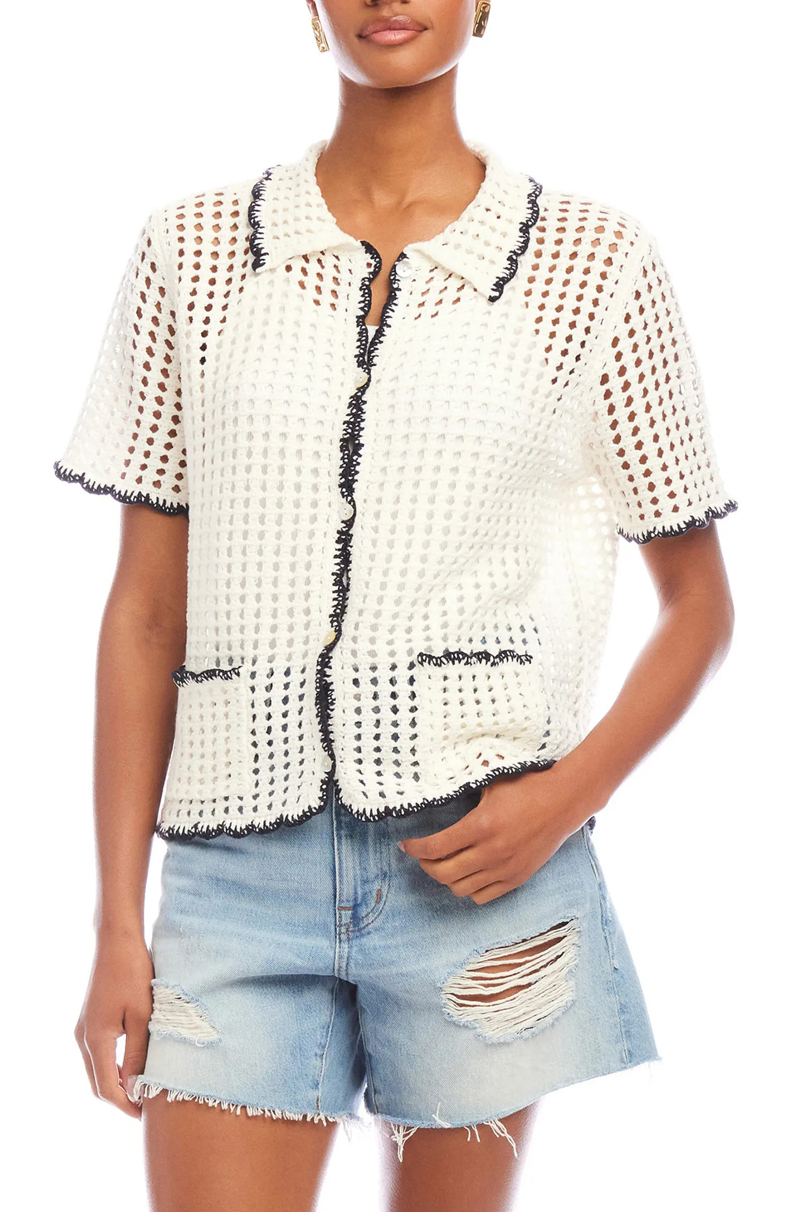 Gemma Open Knit Button-Up Shirt | Nordstrom