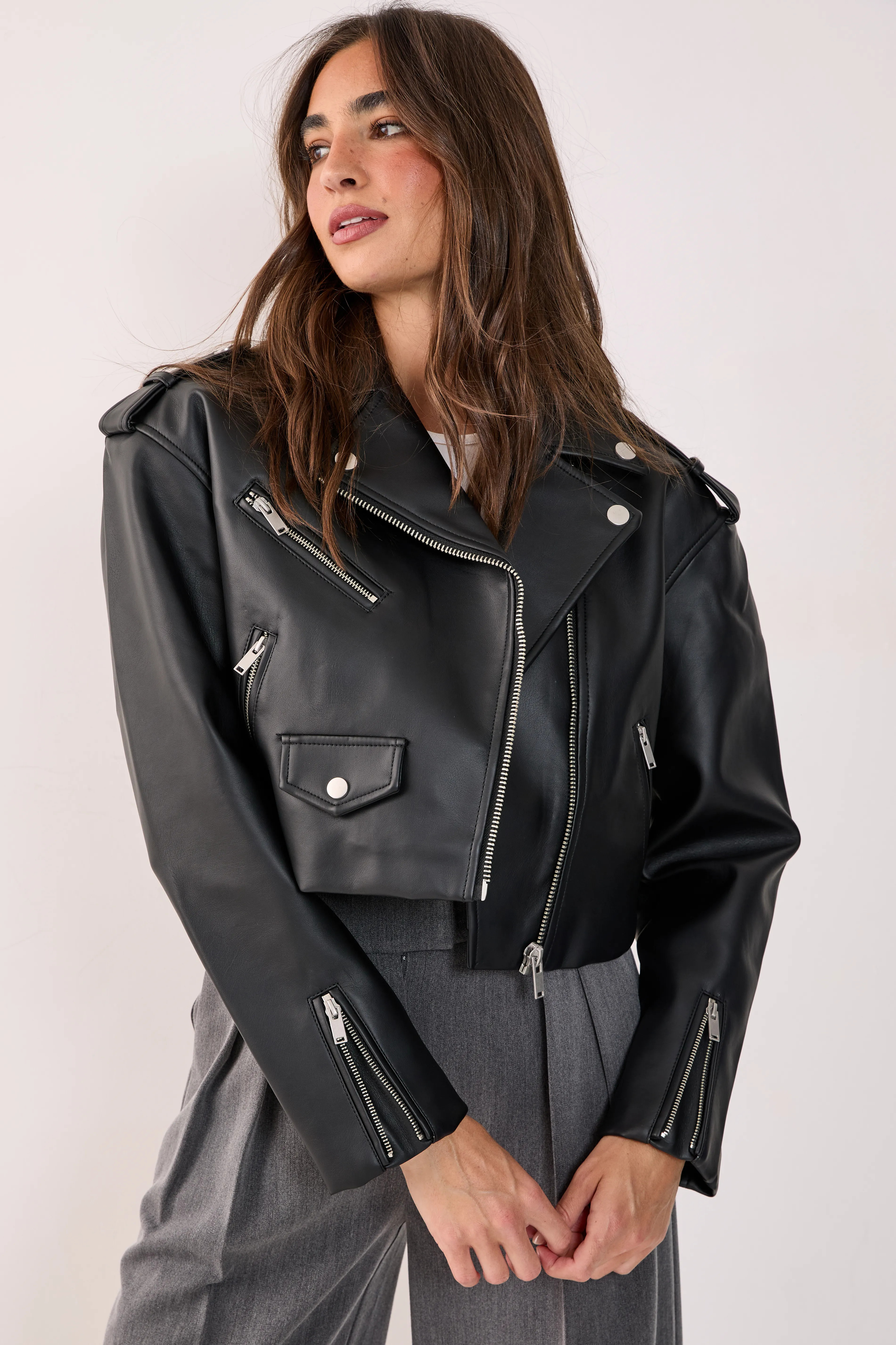 Jackets & Coats | Essentials Cropped Faux Leather Boxy Biker | NastyGal | boohoo (US & Canada)