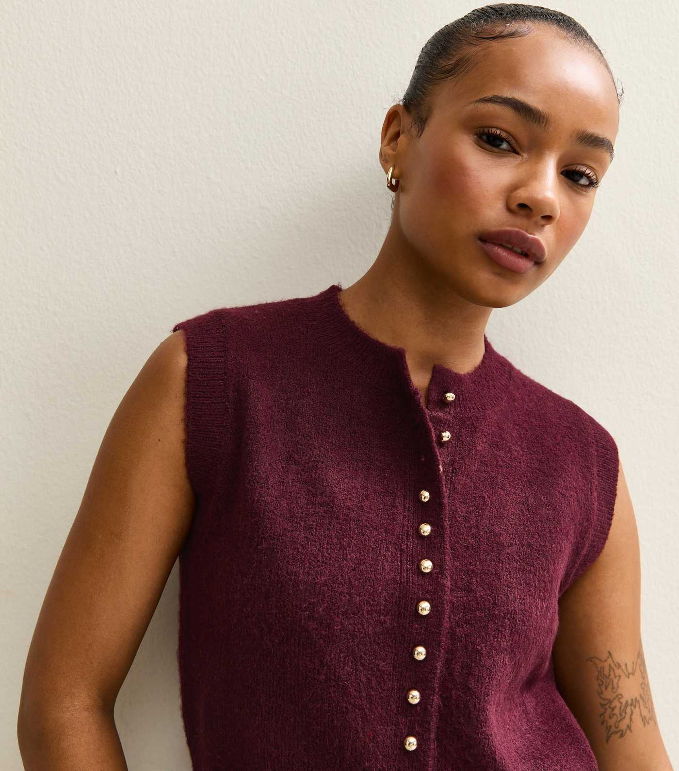 Petite Burgundy Button Up Knit Waistcoat | New Look | New Look (UK)