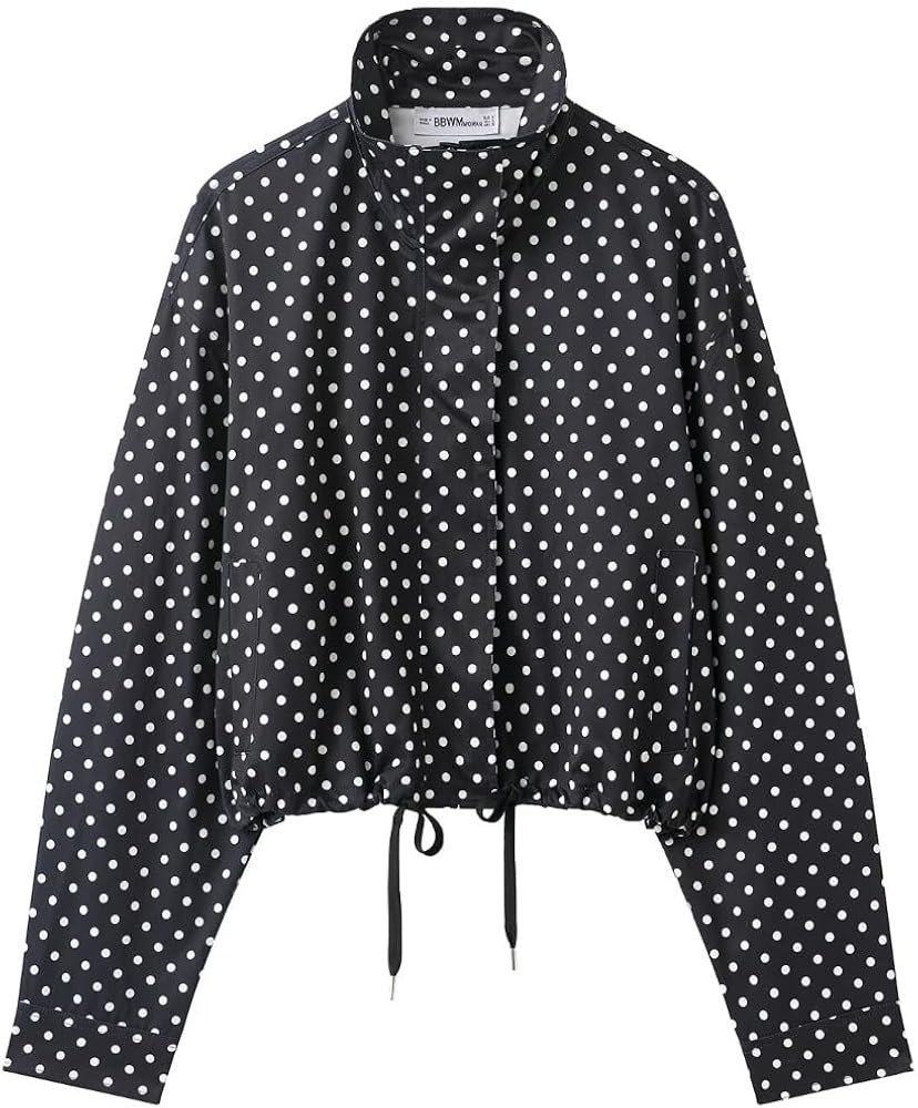Women's stand-up collar polka dot peffon jacket, aviation-style coat | Amazon (UK)
