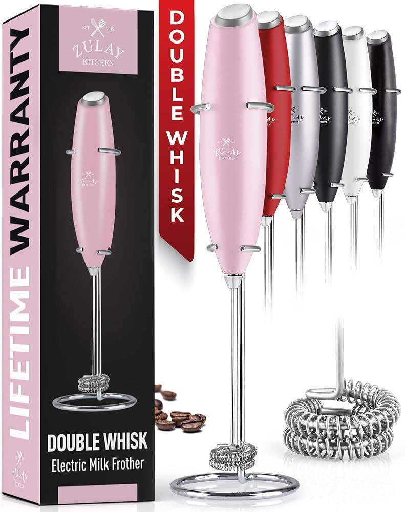 Zulay Double Whisk Milk Frother Handheld- High Powered For Coffee With Improved Motor - Electric ... | Amazon (US)