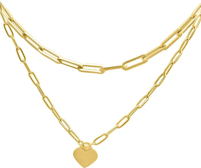 14K Gold Plated Water Resistant Stainess Steel Layered Paperclip Chain Heart Pendant Necklace | Nordstrom Rack