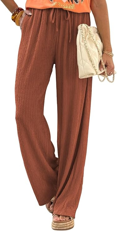 Samefar Womens Linen Pants Casual Summer Flowy Wide Leg Drawstring Palazzo Pants Work Business Tr... | Amazon (US)