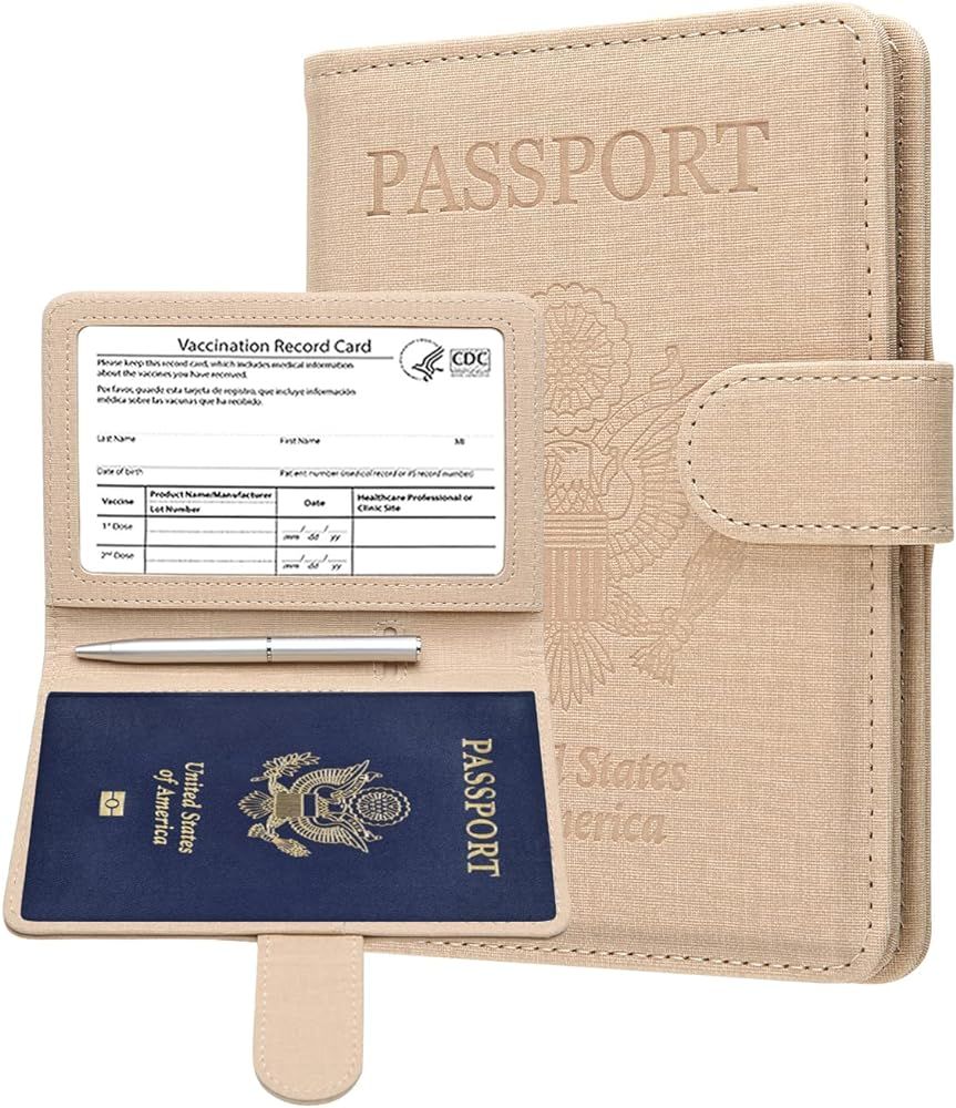 Amazon.com | MCmolis Passport and Vaccine Card Holder Combo,RFID Blocking Leather Cover Case Trav... | Amazon (US)