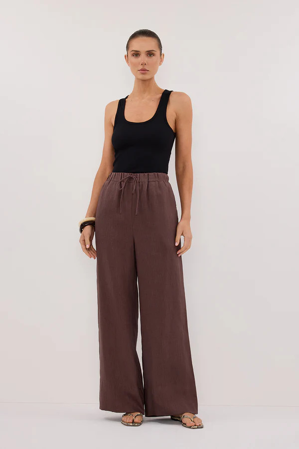 GINA CHOC LINEN ELASTIC WAIST PANT | DISSH