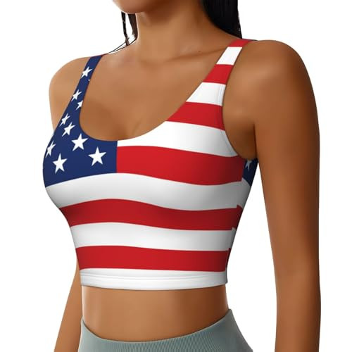 American Flag Stars USA Flag Sports Bras for Women - Running Bra Sleeveless Fitness Workout Crop Tops - High Impact Strappy Yoga Workout Bra | Amazon (US)