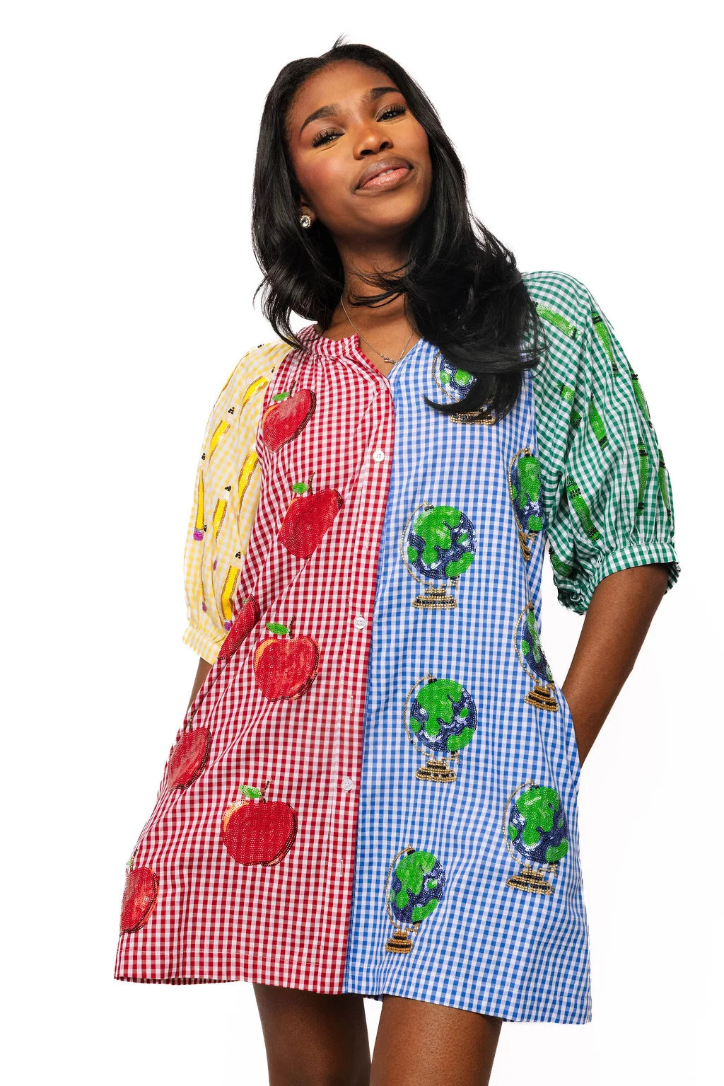 Colorblock Gingham Teacher Icon Button Up Dress | Queen of Sparkles