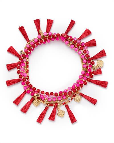 Julie Gold Stretch Bracelet Set In Pink Agate Mix | Kendra Scott